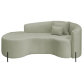 Divã Recamier Curvo Sala de Estar Recepção Inglaterra 200cm Pés Metal Preto Lado Esquerdo Bouclé Verde Oliva