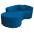 Divã Recamier Curvo Sala de Estar Recepção Inglaterra 200cm Pés Metal Preto Lado Esquerdo Linho Azul Royal
