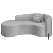 Divã Recamier Curvo Sala de Estar Recepção Inglaterra 200cm Pés Metal Preto Lado Esquerdo Linho Cinza Claro