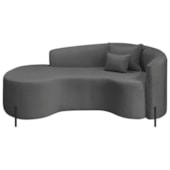 Divã Recamier Curvo Sala de Estar Recepção Inglaterra 200cm Pés Metal Preto Lado Esquerdo Linho Cinza Escuro
