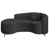 Divã Recamier Curvo Sala de Estar Recepção Inglaterra 200cm Pés Metal Preto Lado Esquerdo Linho Preto