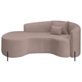 Divã Recamier Curvo Sala de Estar Recepção Inglaterra 200cm Pés Metal Preto Lado Esquerdo Linho Rosê