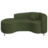 Divã Recamier Curvo Sala de Estar Recepção Inglaterra 200cm Pés Metal Preto Lado Esquerdo Linho Verde