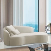 Divã Recamier Curvo Sala de Estar Recepção Inglaterra 220cm Lado Direito Bouclé Bege