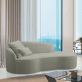 Divã Recamier Curvo Sala de Estar Recepção Inglaterra 220cm Lado Direito Bouclé Verde Oliva