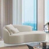 Divã Recamier Curvo Sala de Estar Recepção Inglaterra 220cm Lado Direito Linho Bege