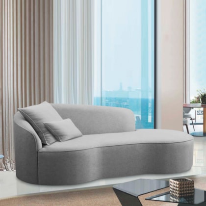 Divã Recamier Curvo Sala de Estar Recepção Inglaterra 220cm Lado Direito Linho Cinza Claro