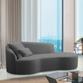 Divã Recamier Curvo Sala de Estar Recepção Inglaterra 220cm Lado Direito Linho Cinza Escuro