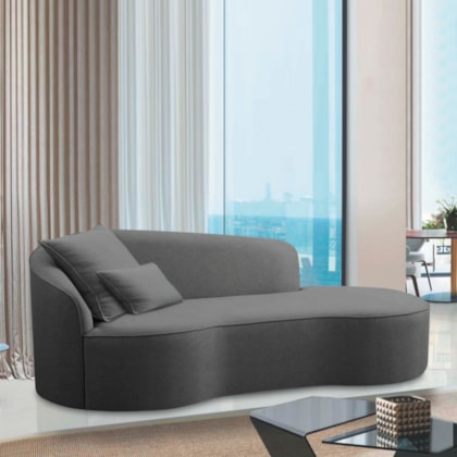 Divã Recamier Curvo Sala de Estar Recepção Inglaterra 220cm Lado Direito Linho Cinza Escuro