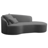 Divã Recamier Curvo Sala de Estar Recepção Inglaterra 220cm Lado Direito Linho Cinza Escuro