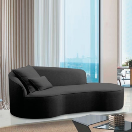 Divã Recamier Curvo Sala de Estar Recepção Inglaterra 220cm Lado Direito Linho Preto