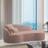 Divã Recamier Curvo Sala de Estar Recepção Inglaterra 220cm Lado Direito Linho Rosê