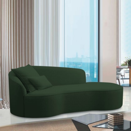 Divã Recamier Curvo Sala de Estar Recepção Inglaterra 220cm Lado Direito Linho Verde