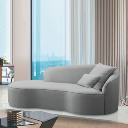 Divã Recamier Curvo Sala de Estar Recepção Inglaterra 220cm Lado Esquerdo Bouclé Cinza