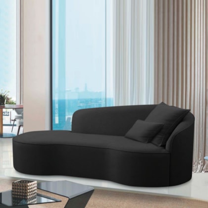 Divã Recamier Curvo Sala de Estar Recepção Inglaterra 220cm Lado Esquerdo Bouclé Preto