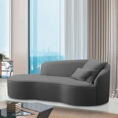 Divã Recamier Curvo Sala de Estar Recepção Inglaterra 220cm Lado Esquerdo Linho Cinza Escuro