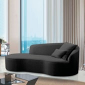 Divã Recamier Curvo Sala de Estar Recepção Inglaterra 220cm Lado Esquerdo Linho Preto