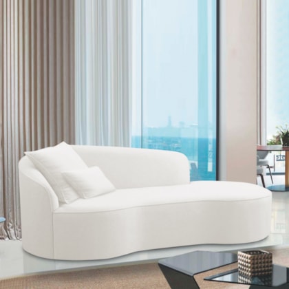 Divã Recamier Curvo Sala de Estar Recepção Inglaterra 250cm Lado Direito Bouclé Branco