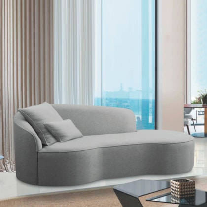 Divã Recamier Curvo Sala de Estar Recepção Inglaterra 250cm Lado Direito Bouclé Cinza