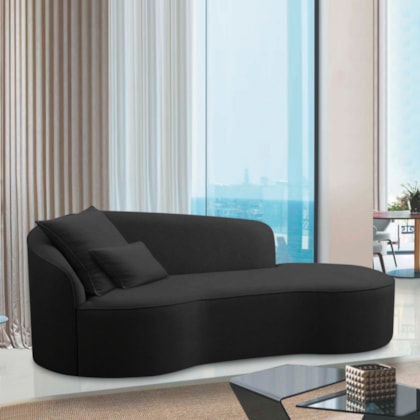 Divã Recamier Curvo Sala de Estar Recepção Inglaterra 250cm Lado Direito Bouclé Preto