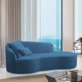 Divã Recamier Curvo Sala de Estar Recepção Inglaterra 250cm Lado Direito Linho Azul Royal