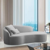 Divã Recamier Curvo Sala de Estar Recepção Inglaterra 250cm Lado Direito Linho Cinza Claro