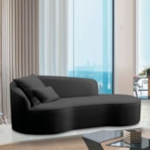 Divã Recamier Curvo Sala de Estar Recepção Inglaterra 250cm Lado Direito Linho Preto