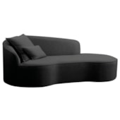 Divã Recamier Curvo Sala de Estar Recepção Inglaterra 250cm Lado Direito Linho Preto