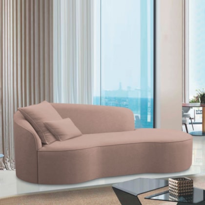 Divã Recamier Curvo Sala de Estar Recepção Inglaterra 250cm Lado Direito Linho Rosê