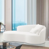 Divã Recamier Curvo Sala de Estar Recepção Inglaterra 250cm Lado Esquerdo Bouclé Branco