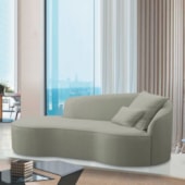 Divã Recamier Curvo Sala de Estar Recepção Inglaterra 250cm Lado Esquerdo Bouclé Verde Oliva