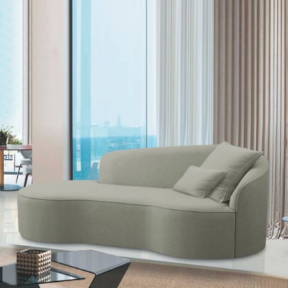 Divã Recamier Curvo Sala de Estar Recepção Inglaterra 250cm Lado Esquerdo Bouclé Verde Oliva