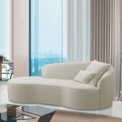 Divã Recamier Curvo Sala de Estar Recepção Inglaterra 250cm Lado Esquerdo Linho Bege