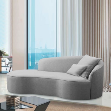 Divã Recamier Curvo Sala de Estar Recepção Inglaterra 250cm Lado Esquerdo Linho Cinza Claro