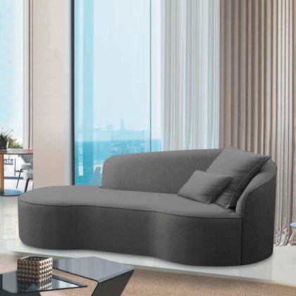 Divã Recamier Curvo Sala de Estar Recepção Inglaterra 250cm Lado Esquerdo Linho Cinza Escuro