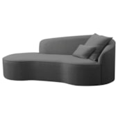 Divã Recamier Curvo Sala de Estar Recepção Inglaterra 250cm Lado Esquerdo Linho Cinza Escuro