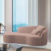 Divã Recamier Curvo Sala de Estar Recepção Inglaterra 250cm Lado Esquerdo Linho Rosê