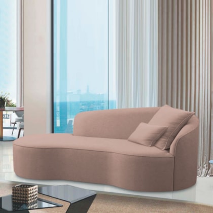 Divã Recamier Curvo Sala de Estar Recepção Inglaterra 250cm Lado Esquerdo Linho Rosê