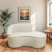 Divã Recamier Curvo Sala de Estar Recepção Marrocos 150cm Lado Direito Bouclé Bege