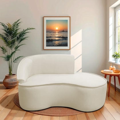 Divã Recamier Curvo Sala de Estar Recepção Marrocos 150cm Lado Direito Bouclé Bege