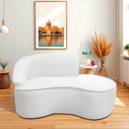 Divã Recamier Curvo Sala de Estar Recepção Marrocos 150cm Lado Direito Bouclé Branco