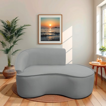 Divã Recamier Curvo Sala de Estar Recepção Marrocos 150cm Lado Direito Bouclé Cinza