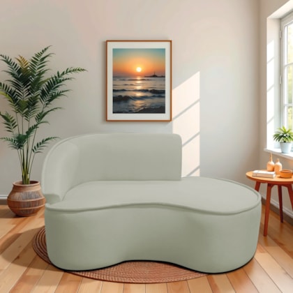 Divã Recamier Curvo Sala de Estar Recepção Marrocos 150cm Lado Direito Bouclé Verde Oliva