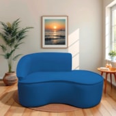 Divã Recamier Curvo Sala de Estar Recepção Marrocos 150cm Lado Direito Linho Azul Royal