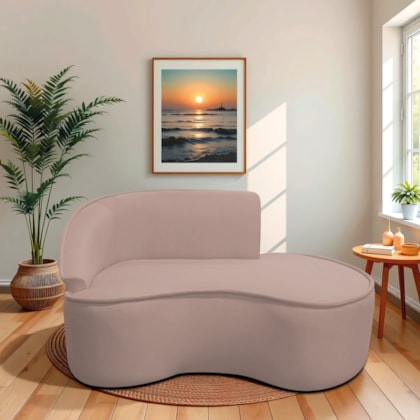 Divã Recamier Curvo Sala de Estar Recepção Marrocos 150cm Lado Direito Linho Rosê