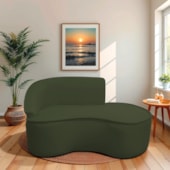 Divã Recamier Curvo Sala de Estar Recepção Marrocos 150cm Lado Direito Linho Verde