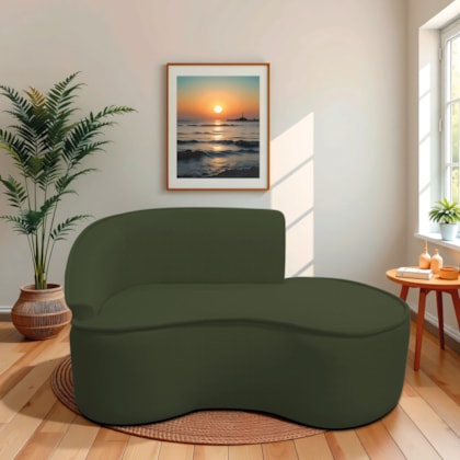 Divã Recamier Curvo Sala de Estar Recepção Marrocos 150cm Lado Direito Linho Verde