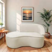 Divã Recamier Curvo Sala de Estar Recepção Marrocos 150cm Lado Esquerdo Bouclé Bege