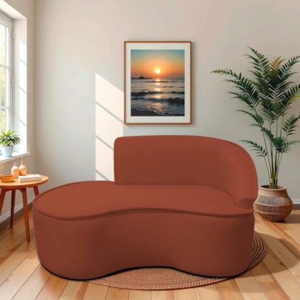 Divã Recamier Curvo Sala de Estar Recepção Marrocos 150cm Lado Esquerdo Bouclé Terracota