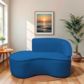 Divã Recamier Curvo Sala de Estar Recepção Marrocos 150cm Lado Esquerdo Linho Azul Royal